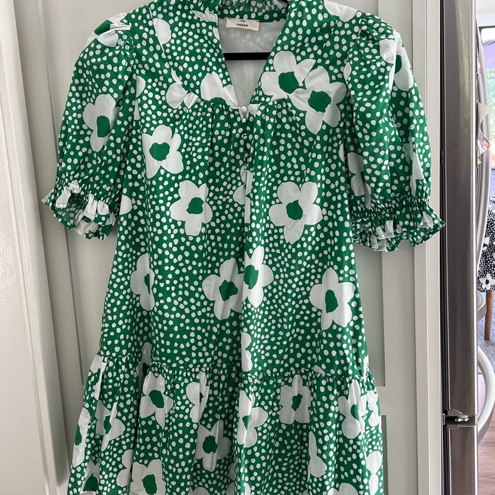 Entro Green and White Floral Kids Dress